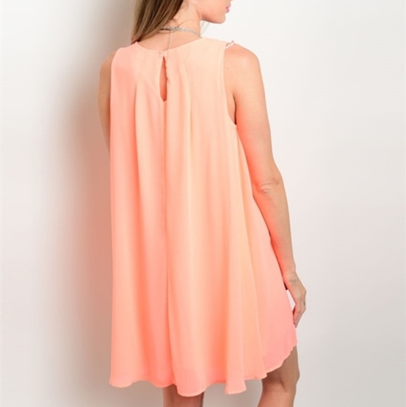 Neon Coral Chiffon Dress - Picture 3 of 4